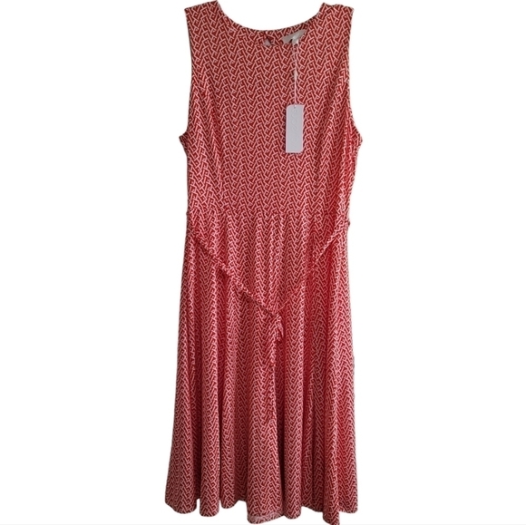 NWT Superfoxx Geometric Print Sleeveless Waist Tie Midi Dress XL Red White - Picture 1 of 7